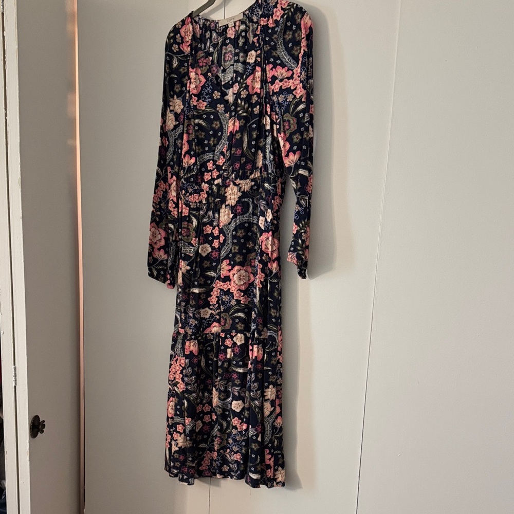 LOFT Navy and Pink Floral Long Sleeve Dress